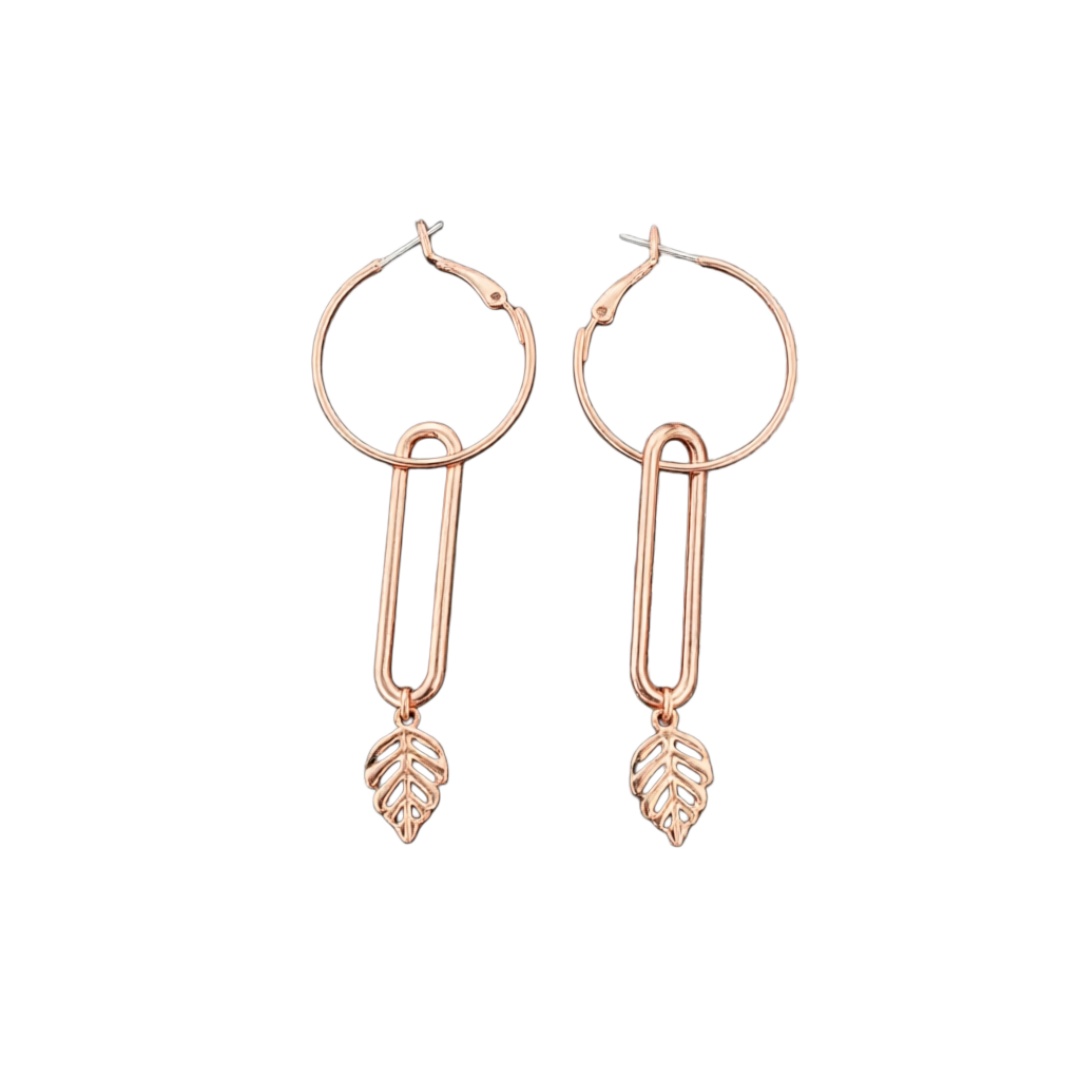 Rose Gold Leaf Hoop Earrings Main